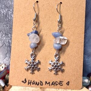 Blue Quartz Snow Flake Charm Artisan Earrings